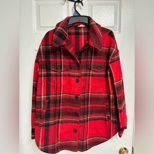 a.n.a Plaid Button-Up Shacket Red, Black, and White Women’s Size Medium